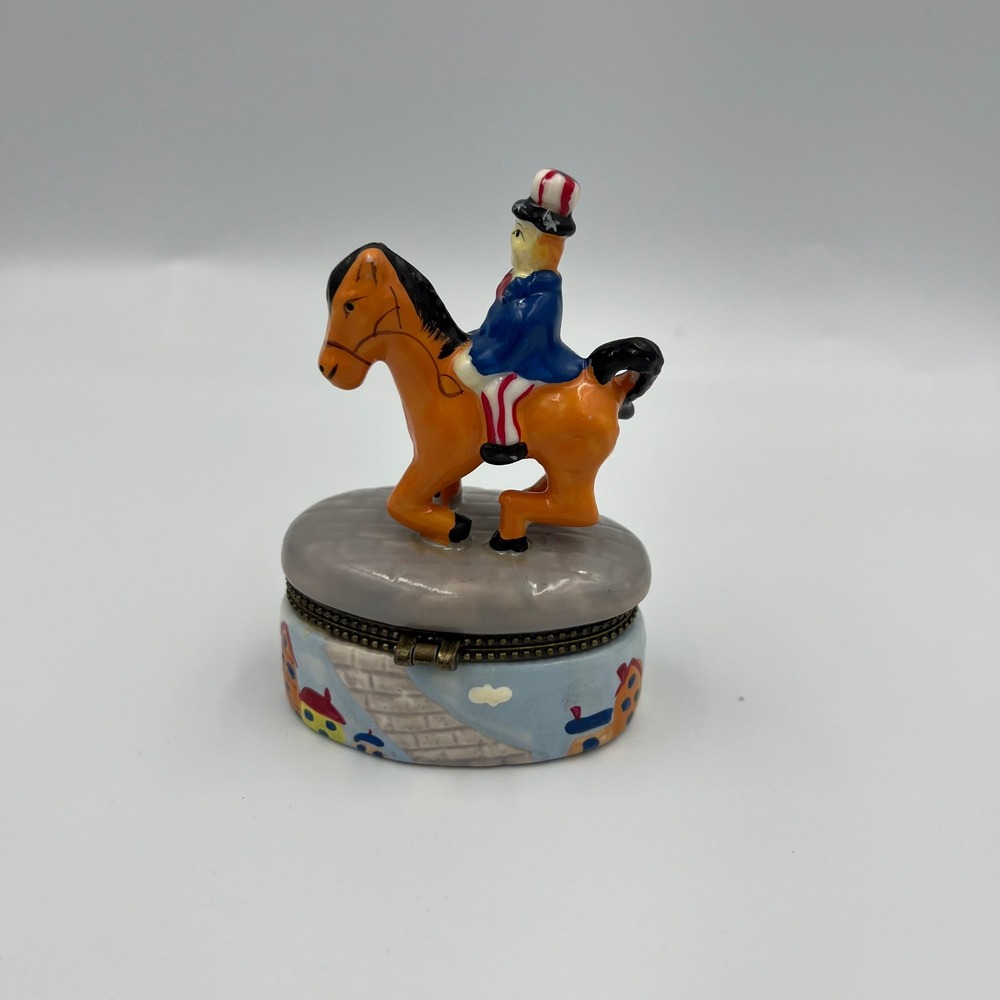 Vintage Uncle Sam Ceramic Trinket Box Americana Patriotic Jewelry Box Horse - Picture 5 of 11